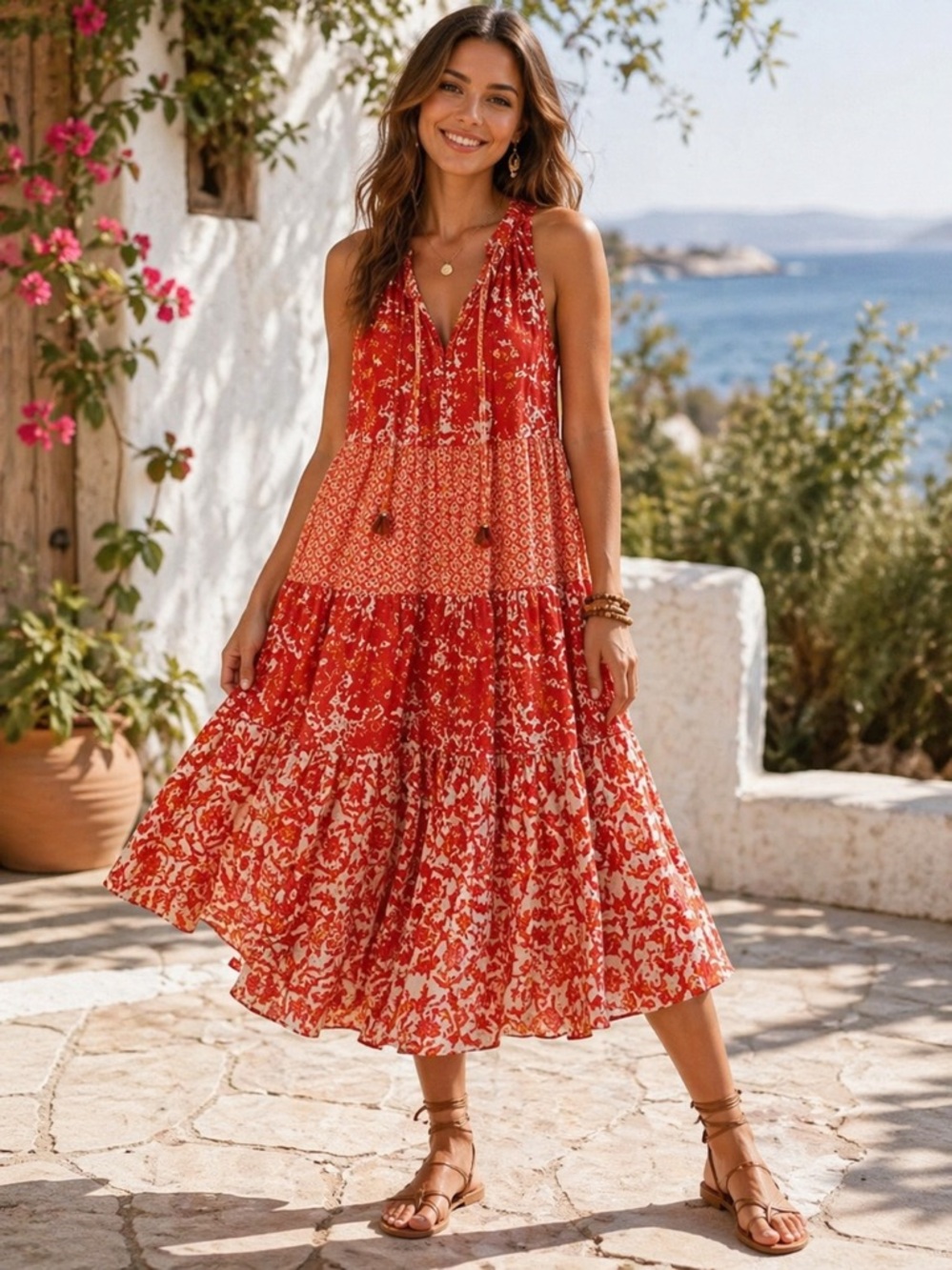 NEW Chelsea & Theodore 100% Cotton Orange White Tiered Summer Dress Sz XL